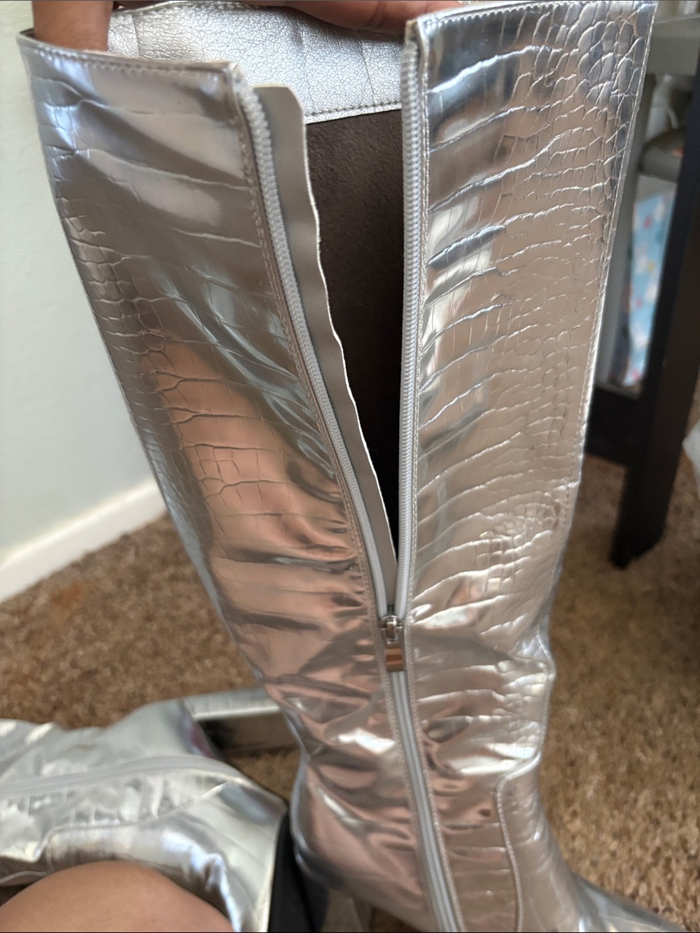 Amazon Silver Croc-Embossed Over-the-Knee Boots - Picture 9 of 11